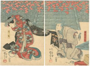 Kuniyoshi/Kabuki print / Kamakura-yama Sakura no Gosho Zome[鎌倉山桜御所染]