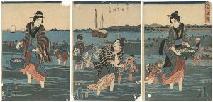 Shigenobu/Famous Places in Edo / Shinagawa, Clam digging[江戸名所　品川沖汐干狩之図]