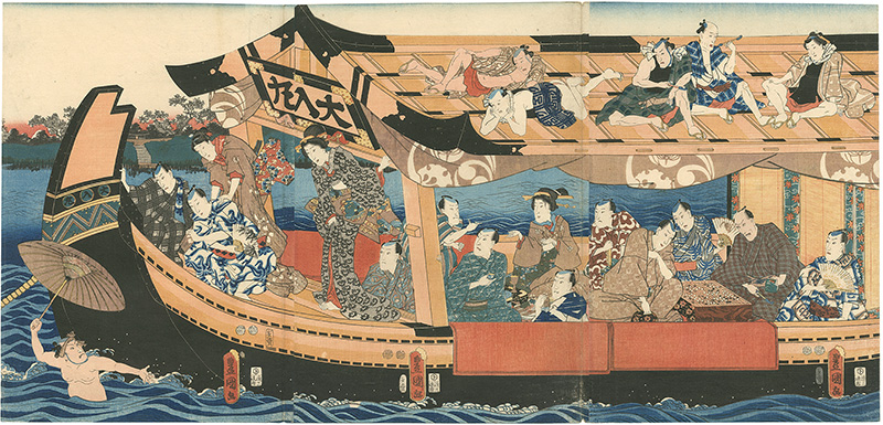 Toyokuni III “Enjoying the Evening Cool on the Sumida River (tentative title)”／