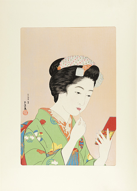 Hashiguchi Goyo “The Woman Who Has a Lipstick Brush  【Reproduction】”／