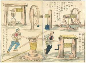 Kuniteru II/Educational Illustration Book, published by Ministry of Education: Mathematical Science, the Wheel and Axel[文部省発行教育錦絵 : 衣喰住之内家職幼絵解之図　数理図　輪軸]