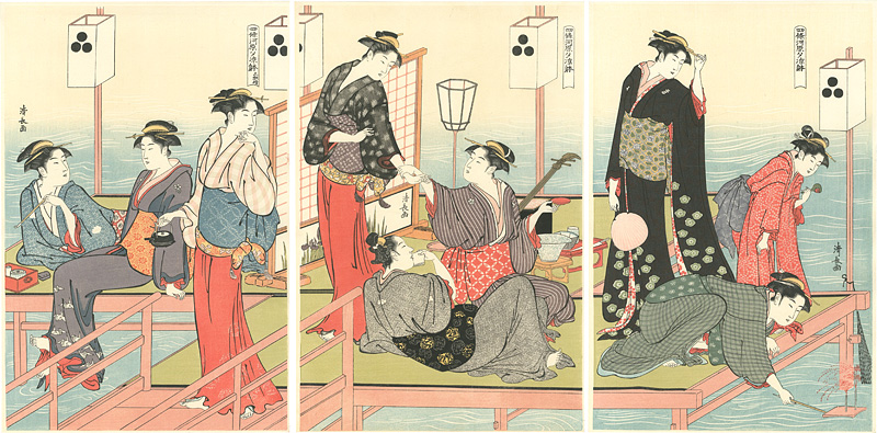 Kiyonaga “Cooling off in the Evening at Shijo-gawara【Reproduction】”／