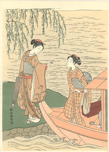 Harunobu “Two Girls Alighting from a Boat【Reproduction】”／