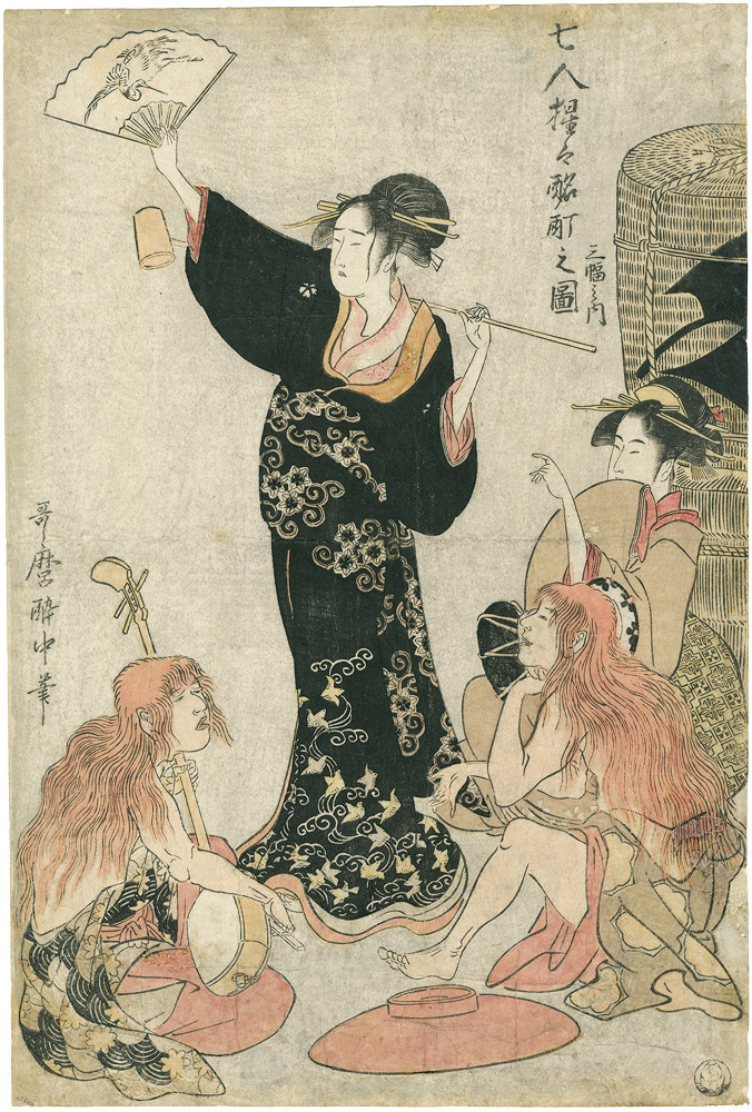 Utamaro “Seven Imaginary Chinese Creatures (Shojo) in a Drunken State”／