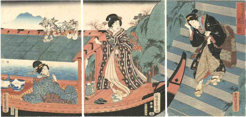 Toyokuni III “Snow, Moon, and Flowers (Setsugekka no uchi) / Hazy Weather in Spring (Hanagumo)”／