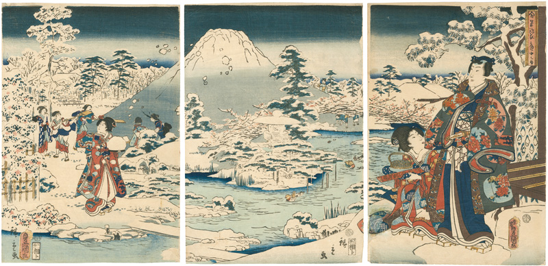 Toyokuni III, Hiroshige II	 “Genji by Collaborating Brushes / Snow in the Garden”／