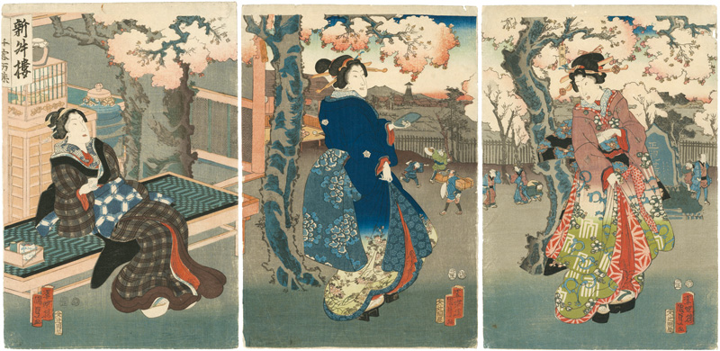Kunisada II “Cherry Blossom Viewing at Tea house”／