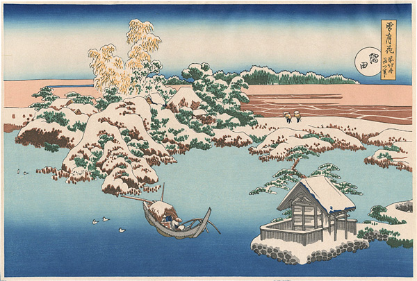 Hokusai “Snow, Moon and Flowers : Snow at Sumida【Reproduction】”／