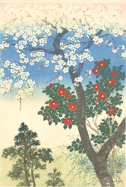 Kawatsura Yoshio (Negoro Raizan) “Cherry blossoms and Camellia”／