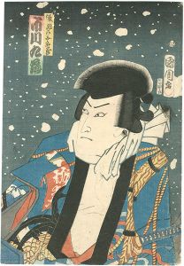 Kunichika/Actor Ichikawa Kuzo III as Chohi no Gorozo, from the Pentaptych Powerful Actors in a Snowstorm of Blossoms[花吹雪強勢乃俳優　張飛の五郎蔵 市川九蔵]