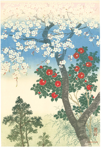 Kawatsura Yoshio (Negoro Raizan) “Cherry blossoms and Camellia”／