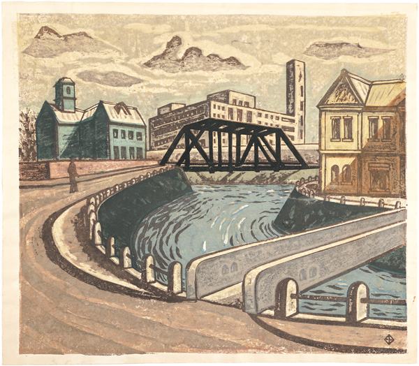 Tagawa Ken “Landscape with Iron Bridge (Dejima Bridge)”／