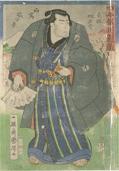 Kuniteru II “Cherry Blossoms at Mukojima (Mukojima sakura no kei) : Wrestler Chitosegawa Tatsuzo from Satsuma Province (Sasshu), from the Series Assorted Place Names in the Eastern Capital (Toto Chimei Zukushi)”／