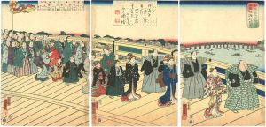 Kuniyoshi/The First Crossing of the Ryogoku Bridge on the 23rd Day of the 11th Month, 1855[安政乙卯十一月廿三日 両国橋渡初之図]