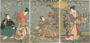 Toyokuni III/Genji Viewing Plum Blossoms at Night[源氏梅夜之図]