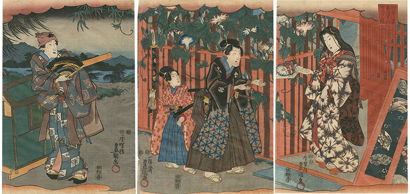 Toyokuni III “Eastern Magic Lantern Slides in Edo Purple (Edo Murasaki Azuma no utsushi-e) / The Yugao Scene from Inaka Genji”／