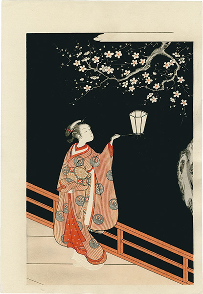 Harunobu “Woman Admiring Plum Blossoms at Night”／