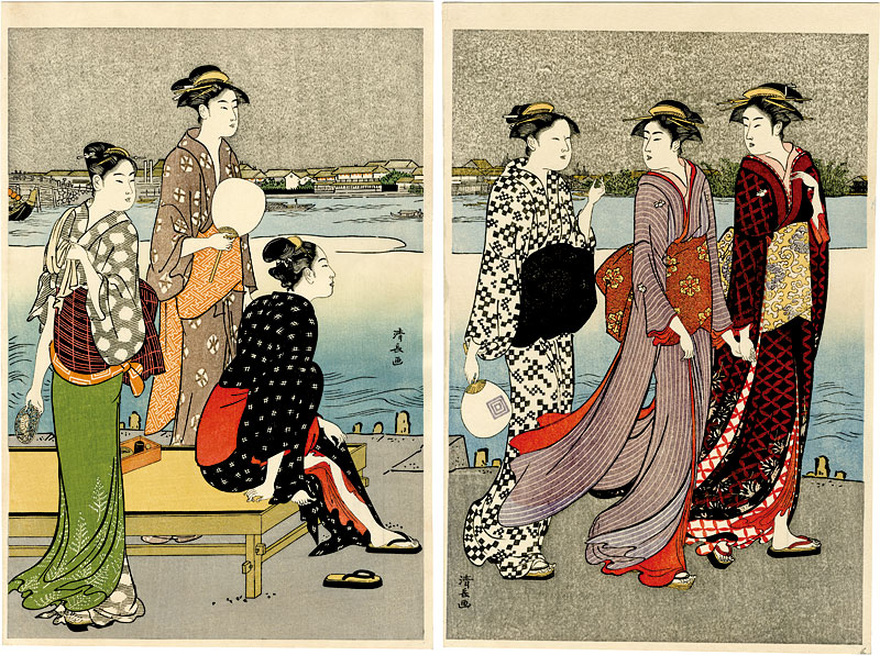 Kiyonaga “Enjoying the Evening Cool on the Banks of the Sumida River 【Reproduction】	”／