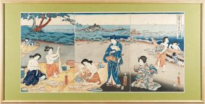 Toyokuni III/Genji on the Beach at Ise Watching Awabi Divers[伊勢の海士　長鮑制之図]