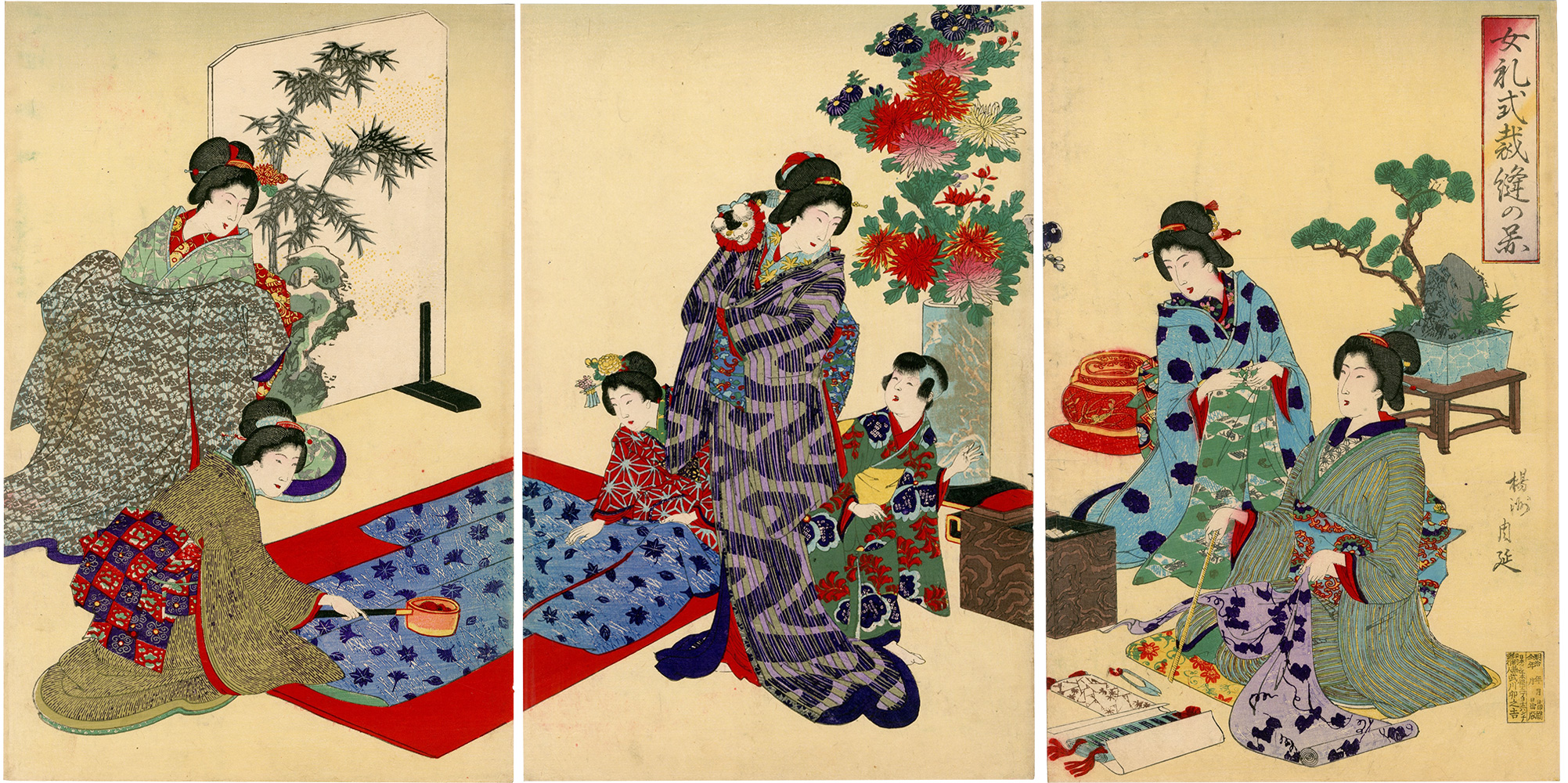 Chikanobu “Manners and Ceremonies for Women: Sewing ”／