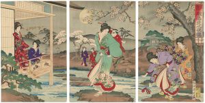 Chikanobu/Customs of Edo: Hazy Spring Flowers/ Cherry Blossoms at Night[江戸風俗 朧春花之夜桜]