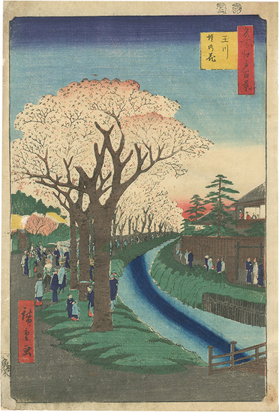 Hiroshige I “100 Famous Views of Edo / Cherry Blossoms on the Bank of the Tamagawa Channel”／