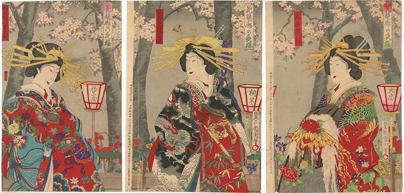 Kunichika “Evening Cherry Blossoms; Flower Contest among the Geisha Houses”／