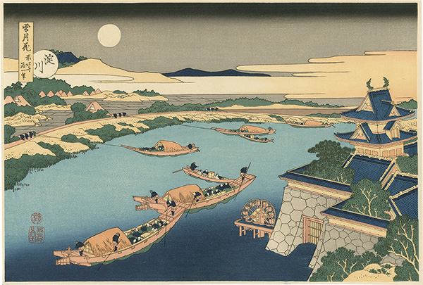 Hokusai “Snow, Moon and Flowers : Moon over Yodo River【Reproduction】”／
