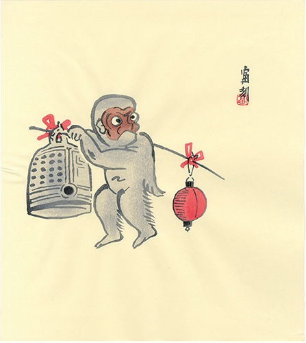 Tokuriki Tomikichiro “Otsu-e / Hanging Bell and Lantern (tentative title)”／