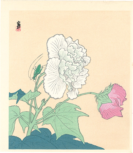 Tokuriki Tomikichiro “Cotton Rose Hibiscuses and a Bush Cricket (tentative title)”／