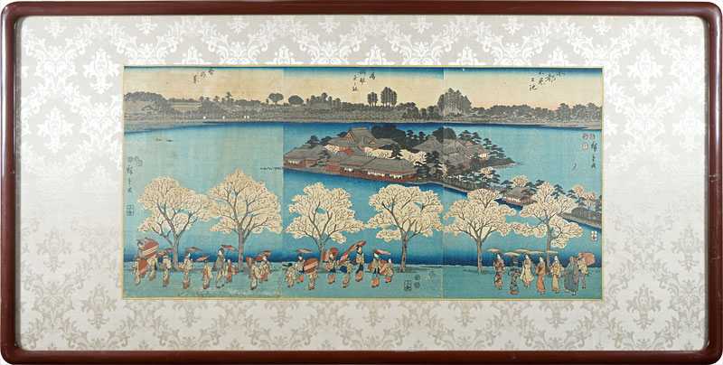 Hiroshige I “Spring Scenery of Nakajima Benzaiten, Shinobazu Pond in Edo”／