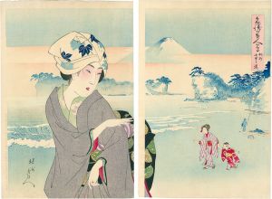 Chikanobu/Beauties in the Scenic Places / Soshu, Shichiri-ga-hama[名勝美人会　相州 七里ヶ浜]