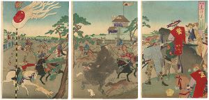Chikanobu/The Flower of the East, Learning from History / No.5 : Wild Boar Hunting at Koganehara[温故東の花　第五篇 将軍家於小金原御猪狩之図]