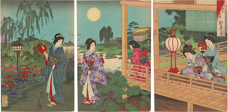 Chikanobu “Snow, Moon and Flowers / The Moon at a Villa”／