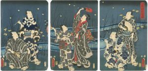 Toyokuni III/Kabuki Actors with Luminous Fireflies[見立蛍狩夜光玉揃]