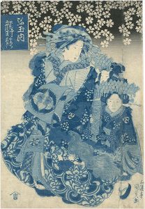 Kunisada Ｉ/Courtesan Zuracho, Matsuno, and Konatsu from Yayoi [弥玉内 顔町 まつの こなつ]