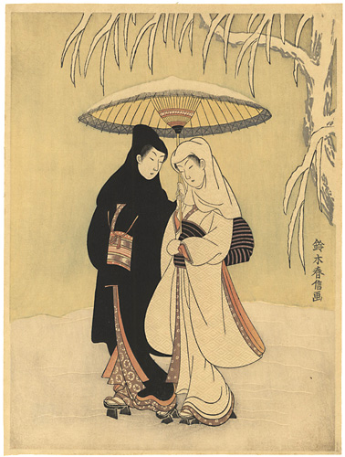 Harunobu “Lovers Sharing an Umbrella in the Snow【Reproduction】”／