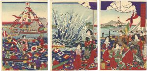 Chikanobu/Explosion of Torpedoes at the Boat Race Held beside Sumida River[於隅田川端舩競漕会水雷火破裂之図]