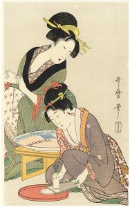 Utamaro/Women Preparing Sashimi【Reproduction】[料理をする母娘【復刻版】]