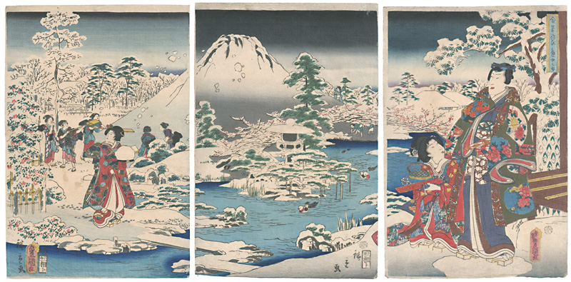 Toyokuni III Hiroshige II “Genji by Collaborating Brushes / Snow in the Garden”／