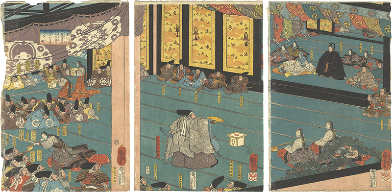 Kuniyoshi “Taira no Tomomori's Celebratory Dance at the Night before a Battle”／
