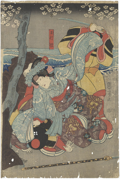 Kuniyoshi “Tamaori-hime from the Kabuki Play Ichinotani Futaba Gunki”／