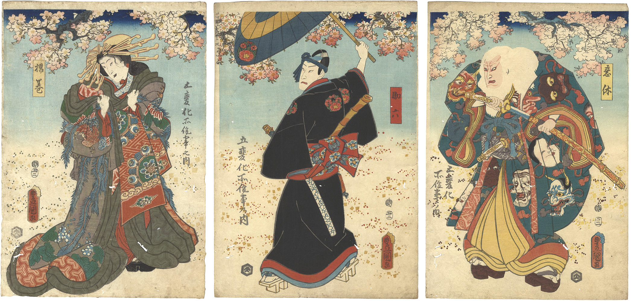 Toyokuni III “Dance of Five Changes / Ikyu, Sukeroku and Agemaki”／