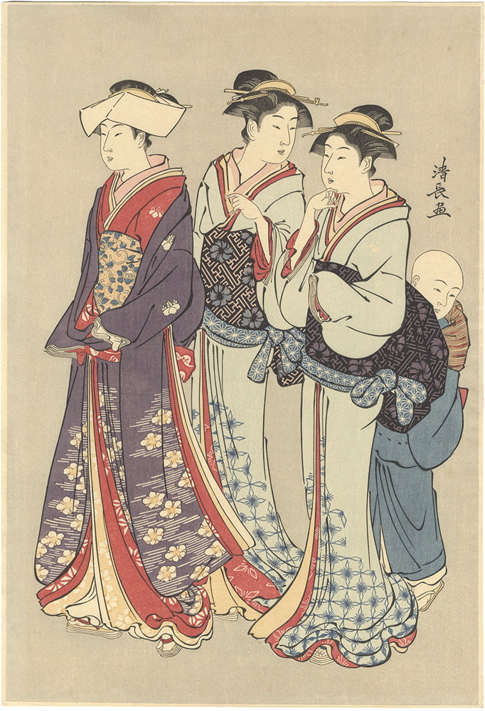 Kiyonaga “A Young Lady, Her Two Maids and a Kozo【Reproduction】”／