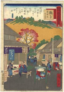 Hiroshige III/The Travel Journal of the Revised Fifty-three Stations of Famous Places in Tokai / No. 23: Mariko[東海名所改正道中記 廿三　鞠子 岡部迄二り五町]