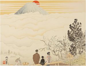 定方塊石｢七面山と富士｣