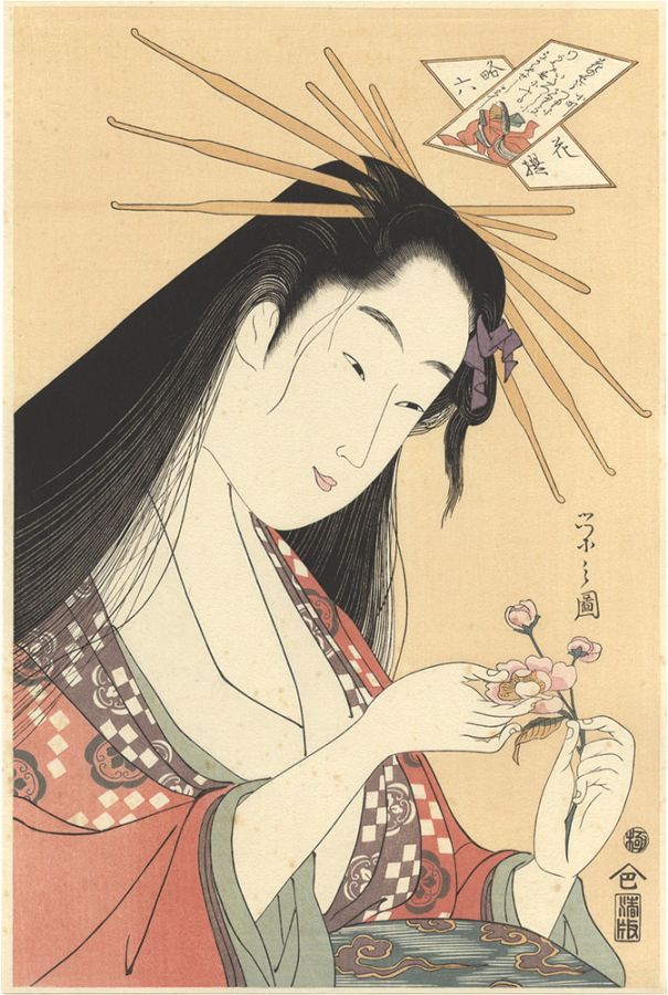 Eishi “Six Selected Flowers Imitating the Six Poetic Immortals / Komachi【Reproduction】 ”／