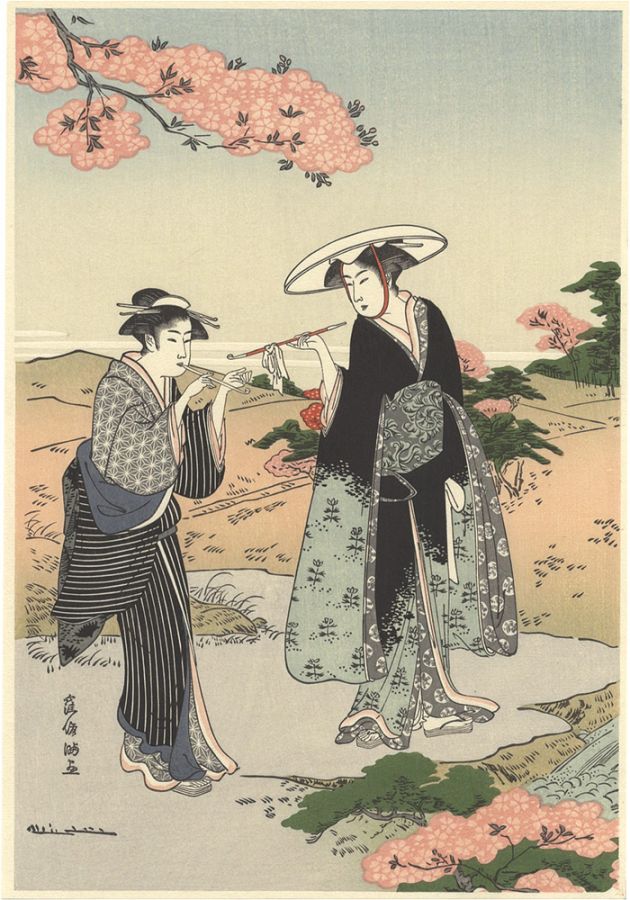 Shunman “Women Smoking under a Cherry Tree【Reproduction】”／