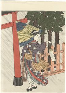 Harunobu/Woman Visiting the Shrine on a Rainy Night【Reproduction】[雨中夜詣【復刻版】]