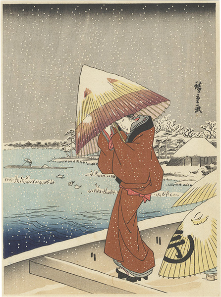 Hiroshige I “Famous Places in Edo and Murasaki's Genji / Metate Ukifune【Reproduction】”／